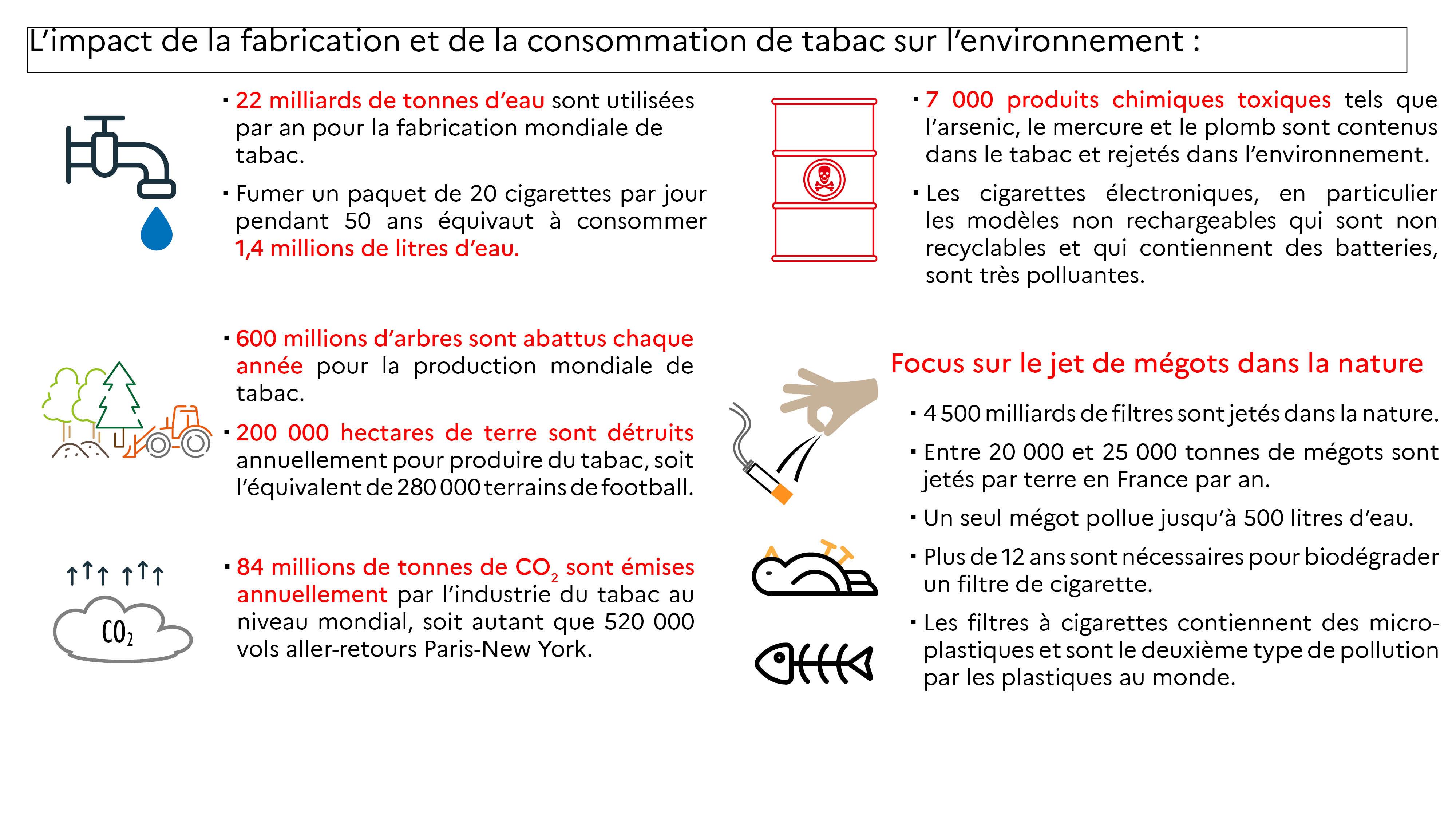 Infographie essentiel sur l'environnement : chiffres clés tabac 